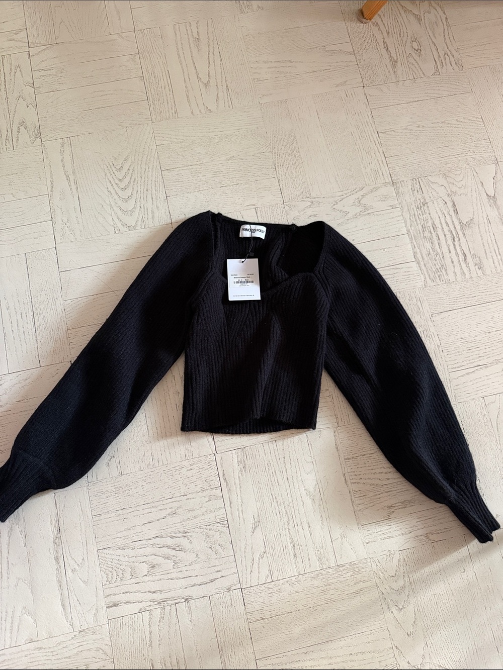 Black Long-Sleeve Square-Neck Knit Top